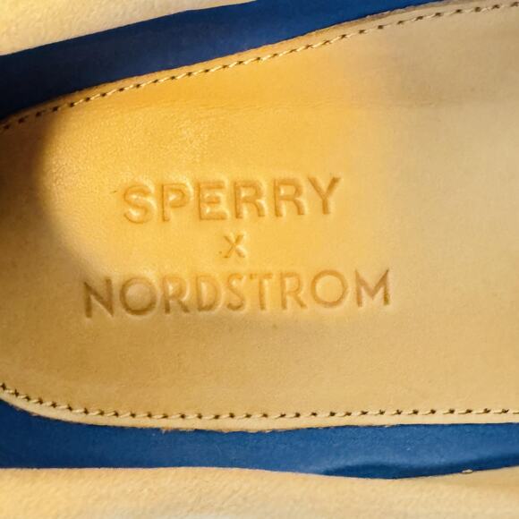 Sperry Shoes Womens 8.5 Blue White Stripe Leather Boat Nautical Embroidered - Picture 10 of 12